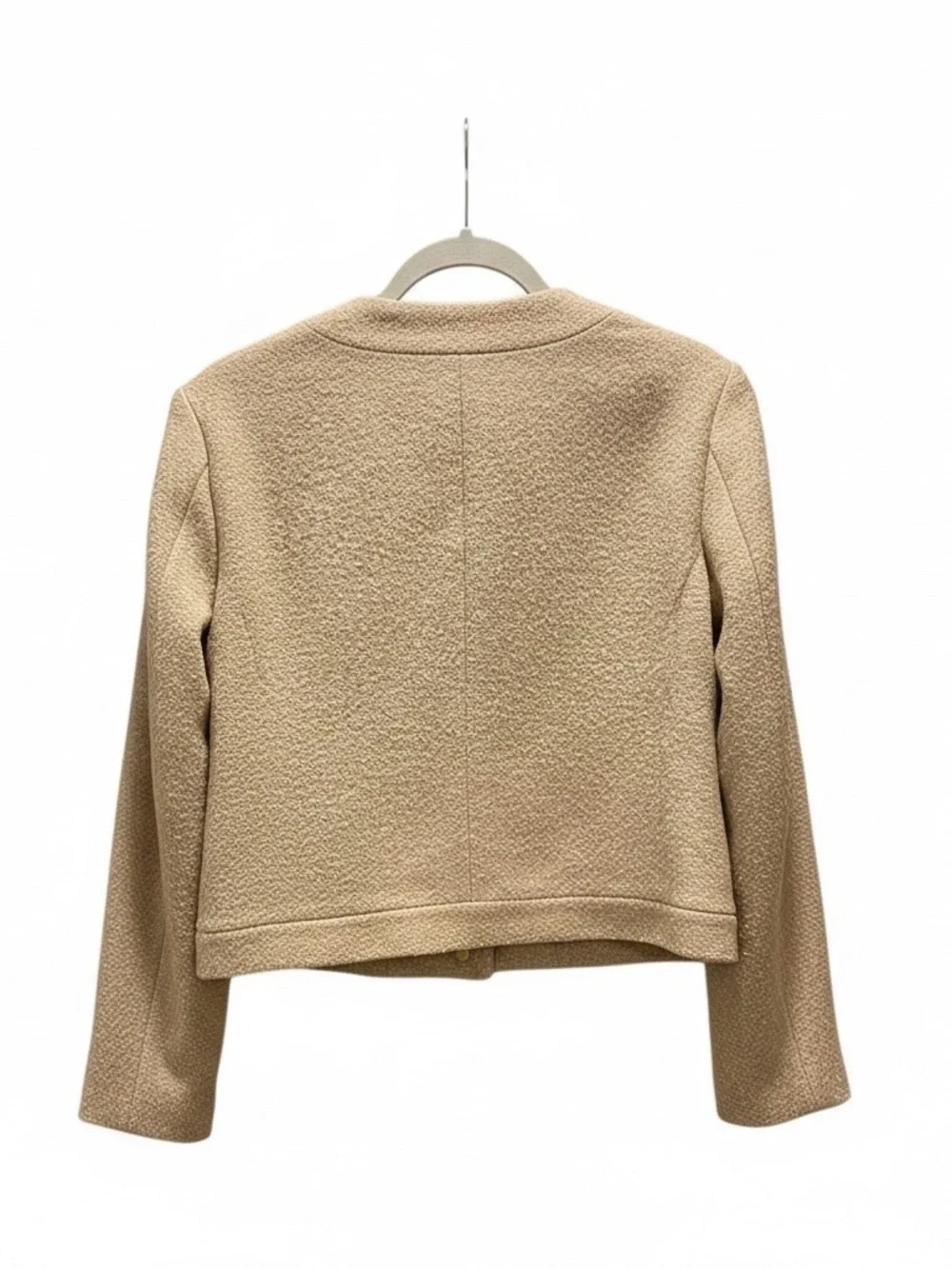 J. Crew Cream Bouclé Collarless Jacket with Gold Buttons